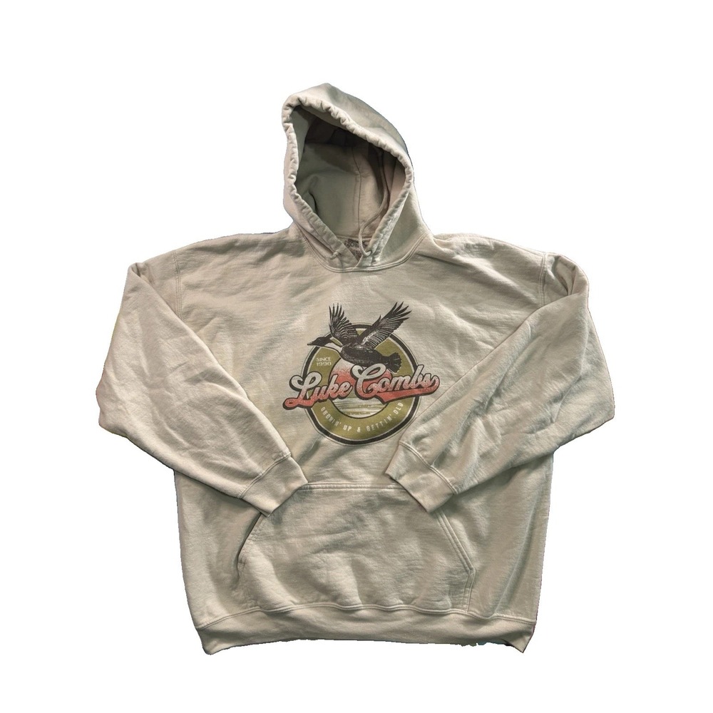 Luke Combs Growin Up And Gettin Old Tour 2024 Concert Hoodie Mens XL Tan EUC